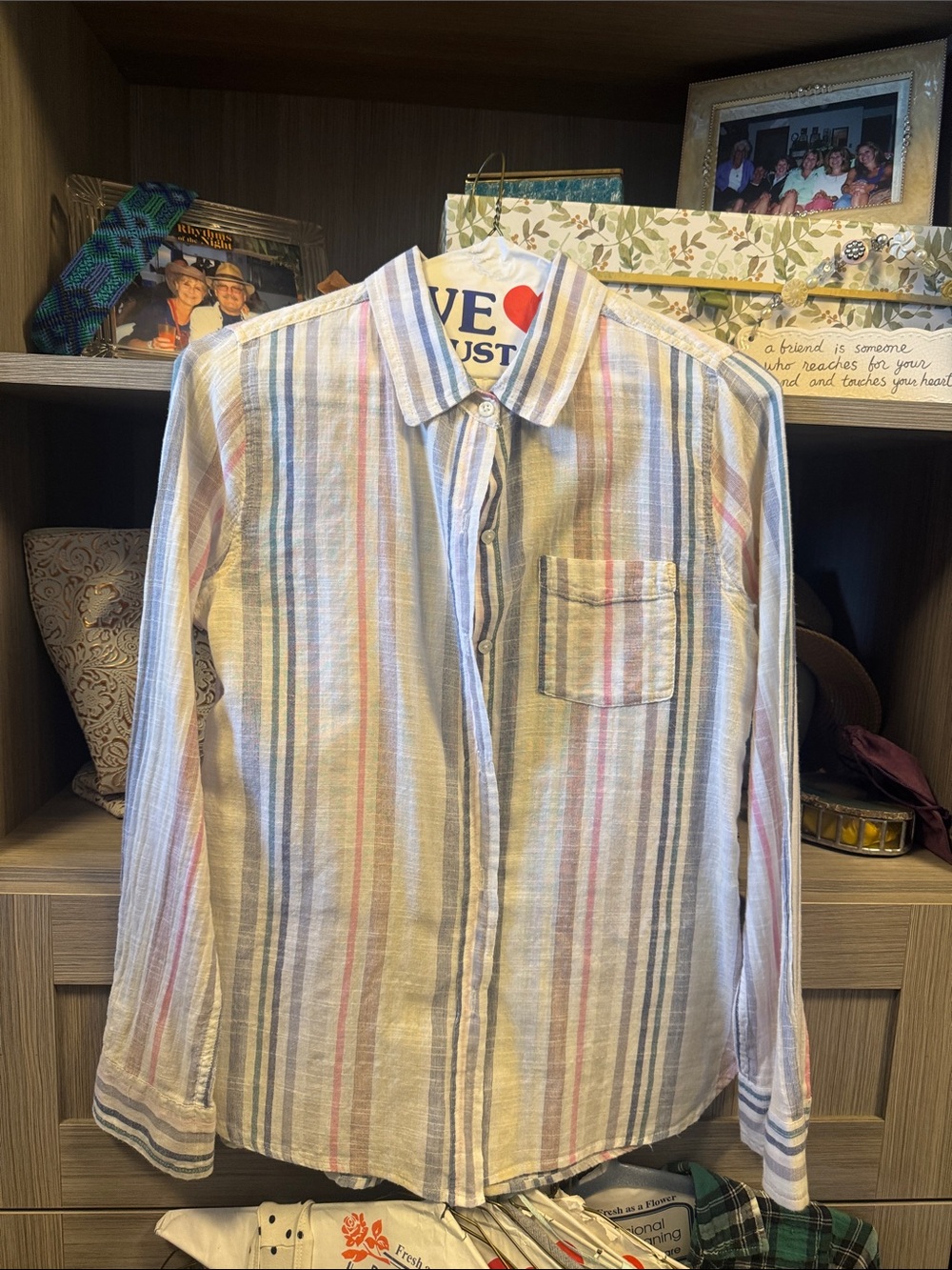 dylan Striped Casual Button-Down Shirt in Light Blue, Pink & Cream